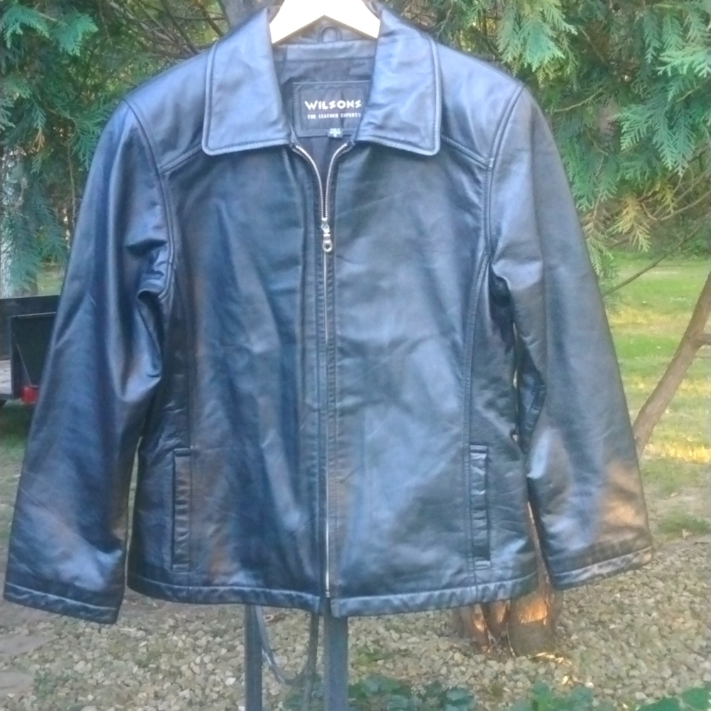 Wilsons The Leather Experts Black Leather Blazer Style Full Zip Size Small